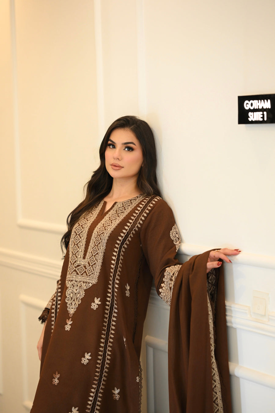 Faiza Faisal Afsana Embroidered Karandi Unstitched 3Pc Suit - KHAZAN