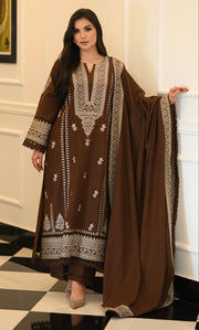 Faiza Faisal Afsana Embroidered Karandi Unstitched 3Pc Suit - KHAZAN
