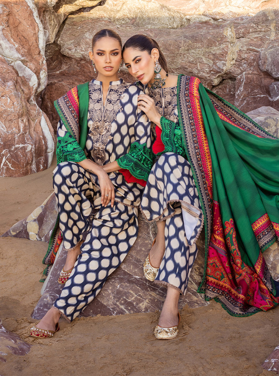 Zainab Chottani Embroidered Herringbone Unstitched 3Pc Suit D-04 Kiara