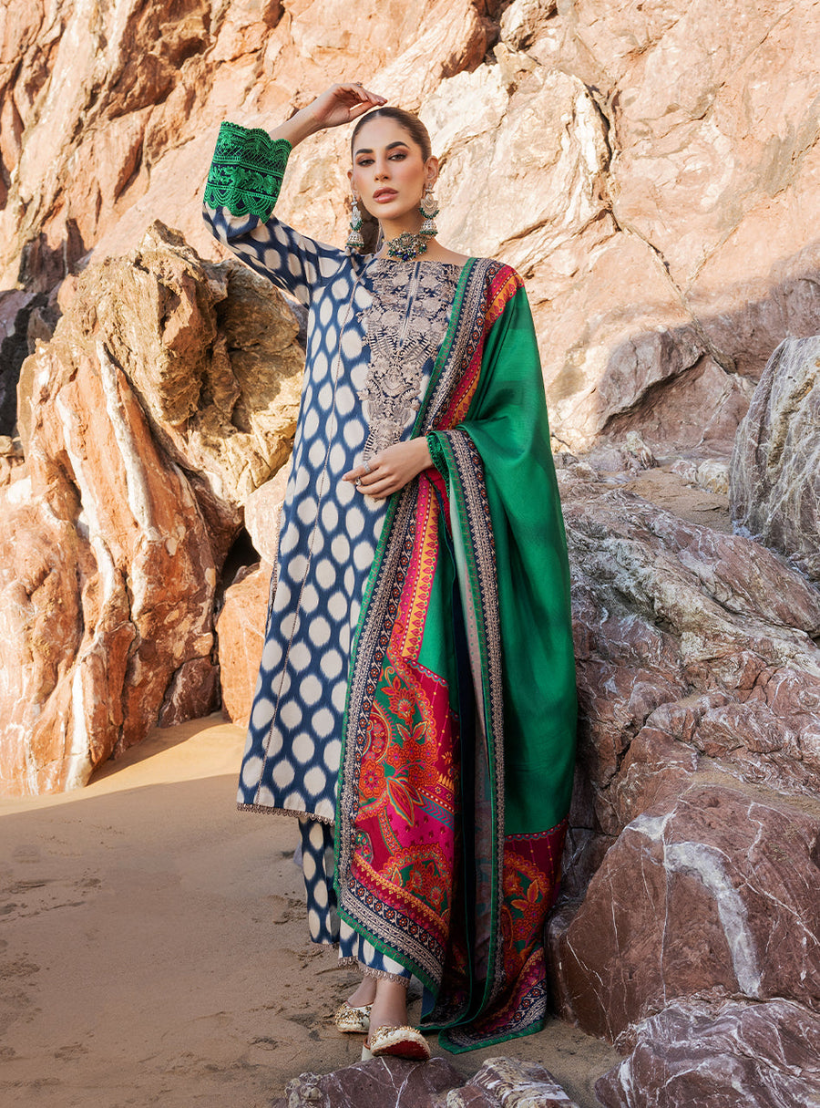 Zainab Chottani Embroidered Herringbone Unstitched 3Pc Suit D-04 Kiara