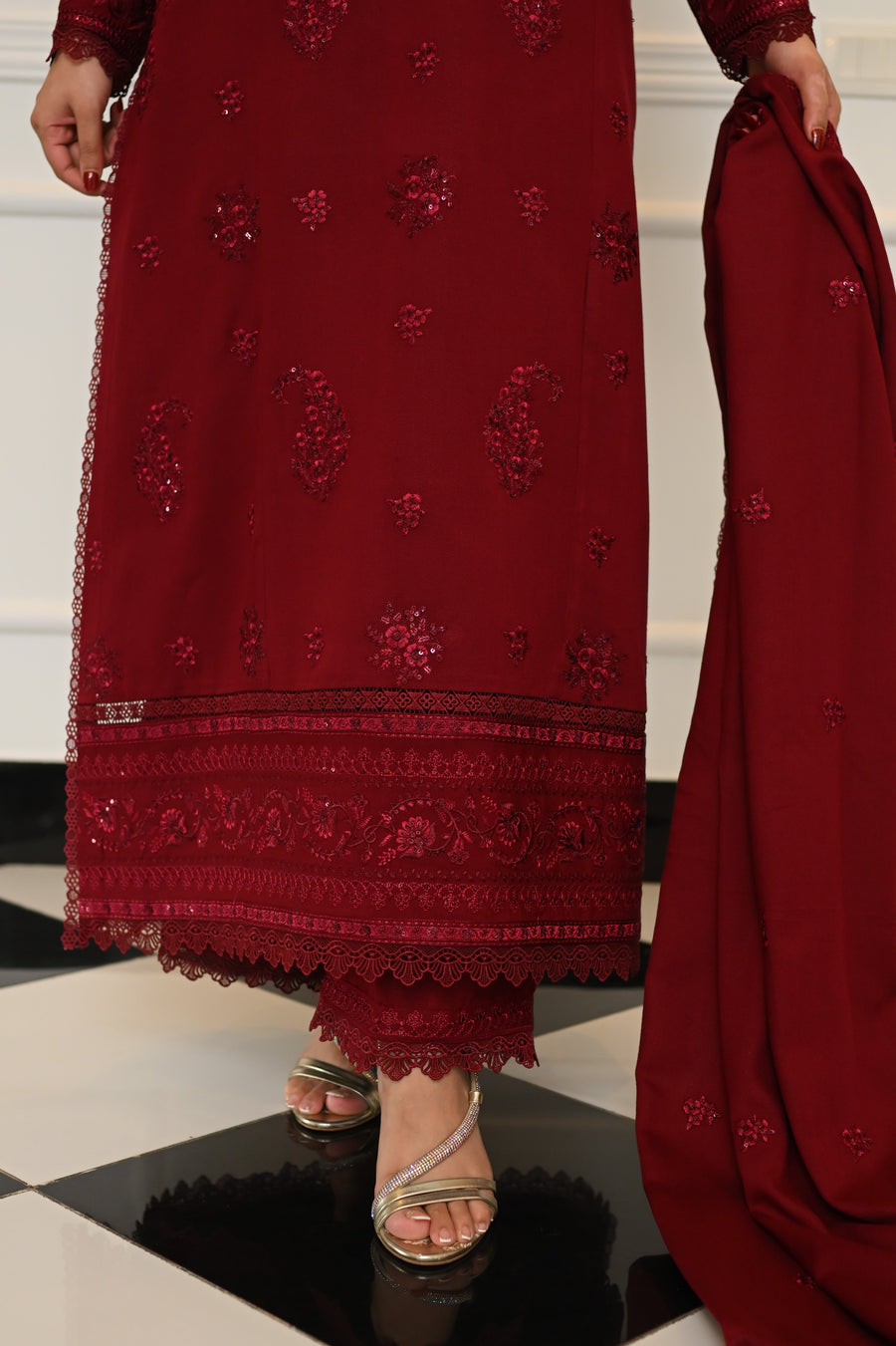 Faiza Faisal Afsana Embroidered Karandi Unstitched 3Pc Suit - KIRAN