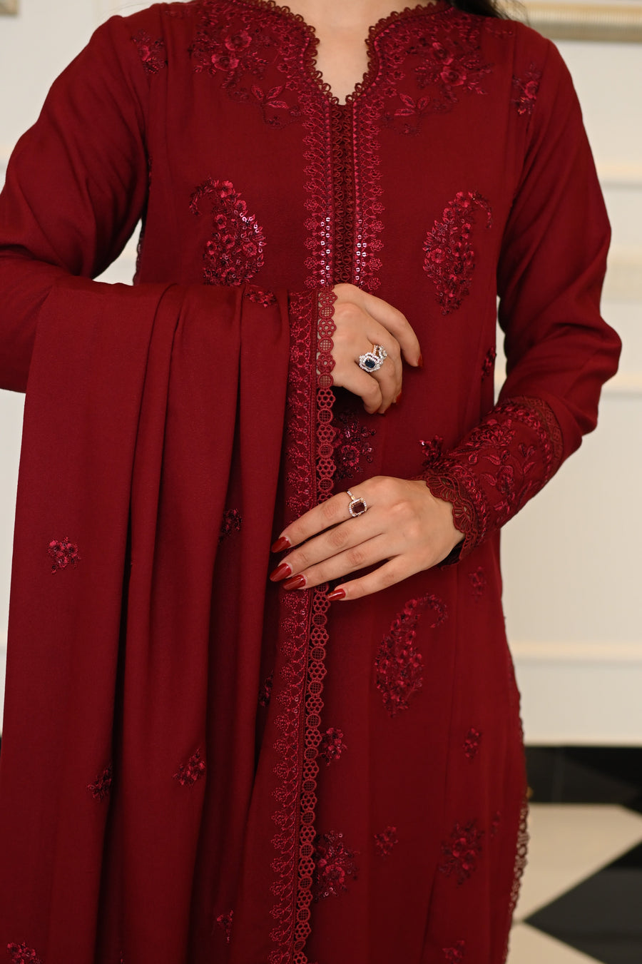 Faiza Faisal Afsana Embroidered Karandi Unstitched 3Pc Suit - KIRAN