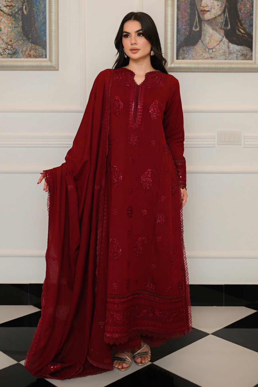 Faiza Faisal Afsana Embroidered Karandi Unstitched 3Pc Suit - KIRAN