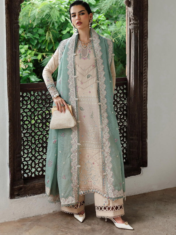 Qalamkar Qline Embroidered Linen Unstitched 3Pc Suit KL-07 WHISPER