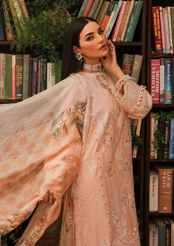 Kahf Premium Embroidered Luxury Lawn Unstitched 3Pc Suit KLE-03A Flamingo