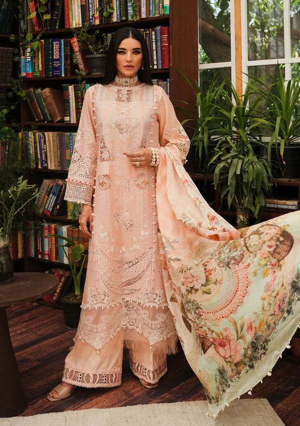 Kahf Premium Embroidered Luxury Lawn Unstitched 3Pc Suit KLE-03A Flamingo