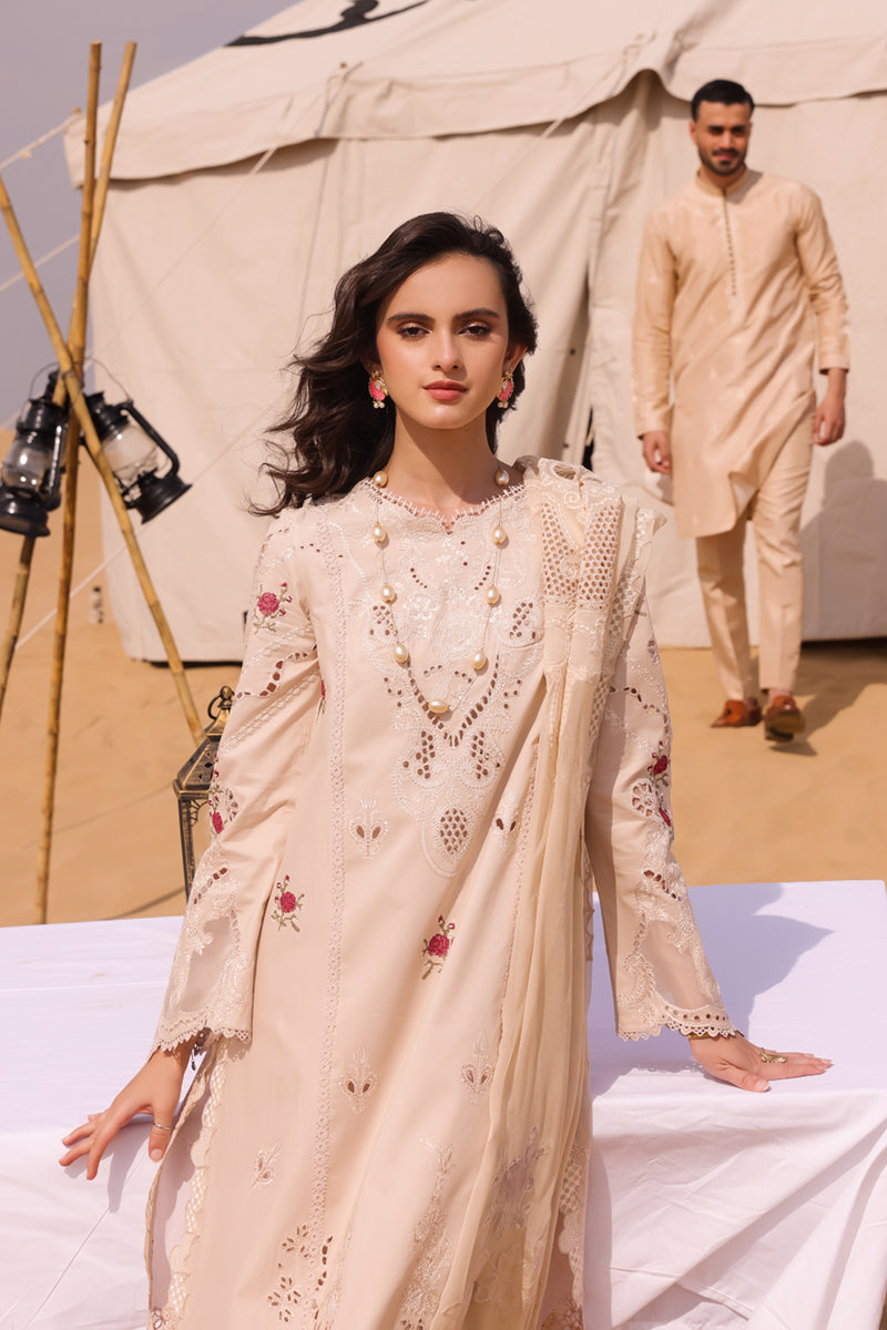 Qalamkar Festive Eid Embroidered Chikankari Unstitched 3Pc Suit KM-07 CAOIMHE