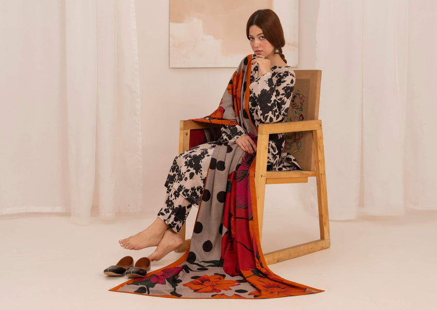Feathers Digital Printed Dhanak Unstitched 3Pc Suit KORALIS-FT587