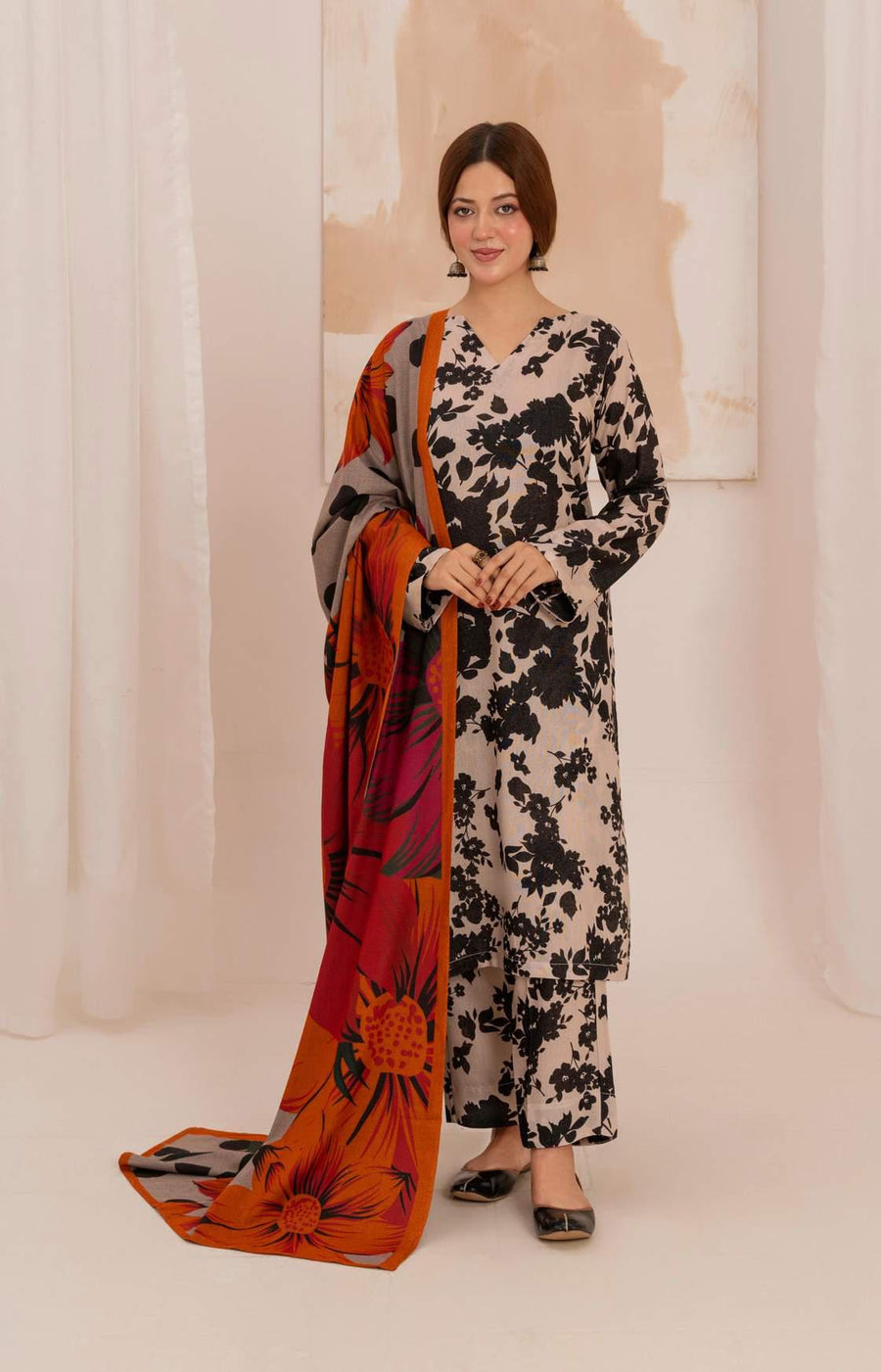 Feathers Digital Printed Dhanak Unstitched 3Pc Suit KORALIS-FT587