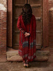 KAHF Aangan Embroidered Luxury Lawn Unstitched 3Pc Suit KPS-1A SURKH NOOR