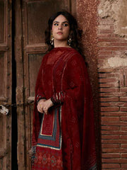 KAHF Aangan Embroidered Luxury Lawn Unstitched 3Pc Suit KPS-1A SURKH NOOR