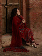 KAHF Aangan Embroidered Luxury Lawn Unstitched 3Pc Suit KPS-1A SURKH NOOR