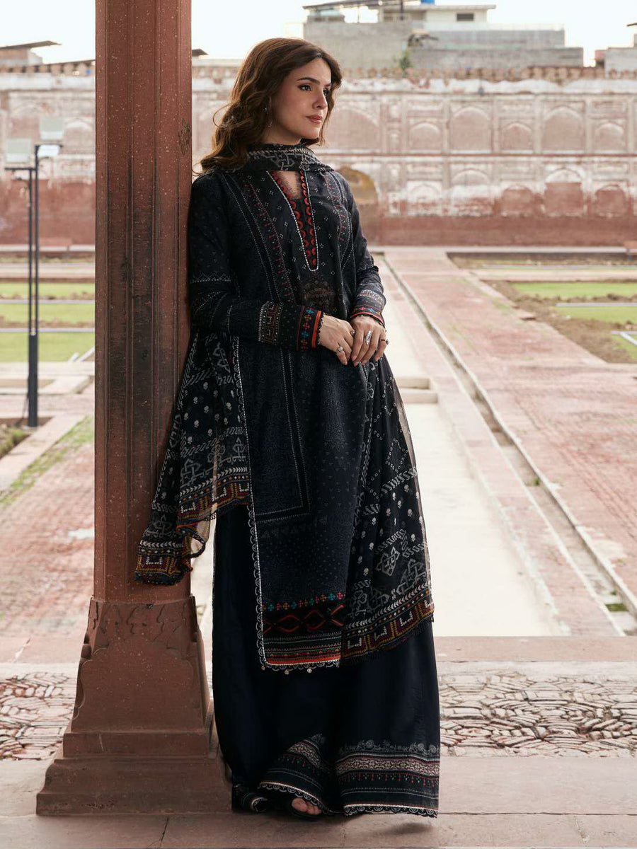 KAHF Aangan Embroidered Luxury Lawn Unstitched 3Pc Suit KPS-5A GUL-E-SIYAH