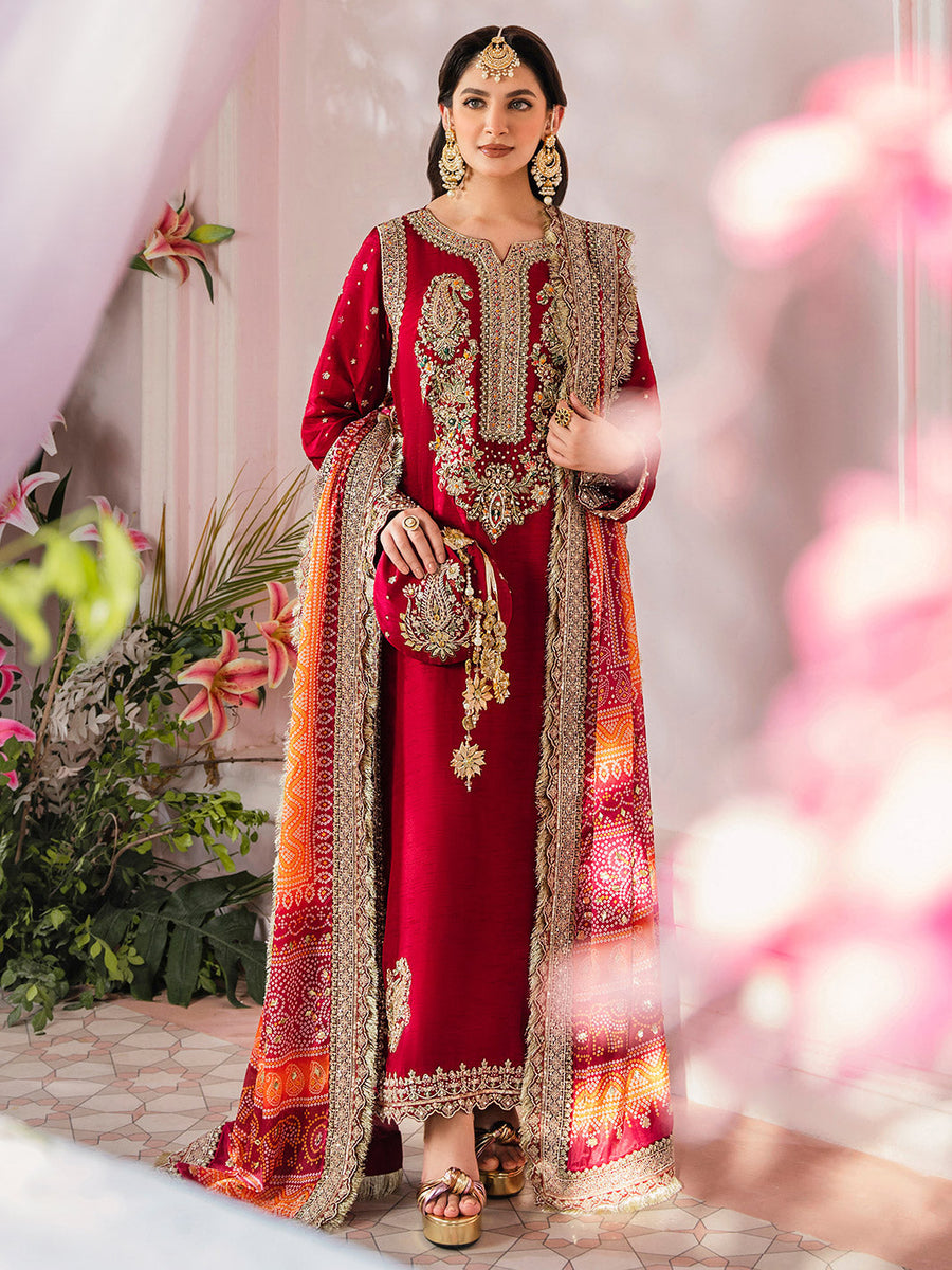 Faiza Faisal Heeriye Embroidered Raw Silk Unstitched 3Pc Suit - Kaira