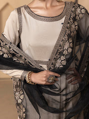 Hemstitch Embroidered Raw Silk Ready to Wear 3Pc Suit - Kaya
