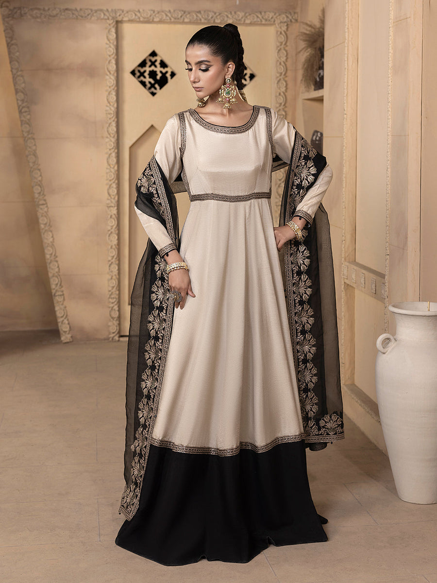 Hemstitch Embroidered Raw Silk Ready to Wear 3Pc Suit - Kaya