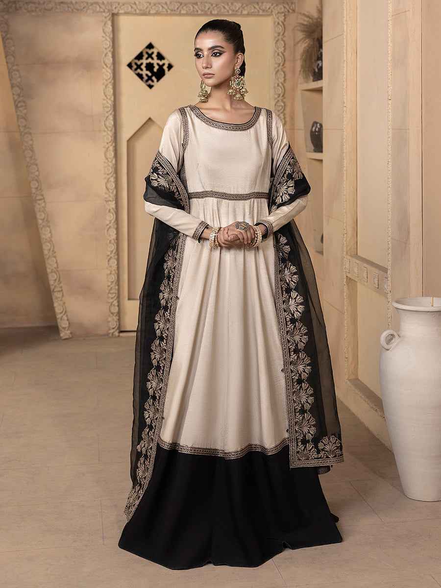 Hemstitch Embroidered Raw Silk Ready to Wear 3Pc Suit - Kaya