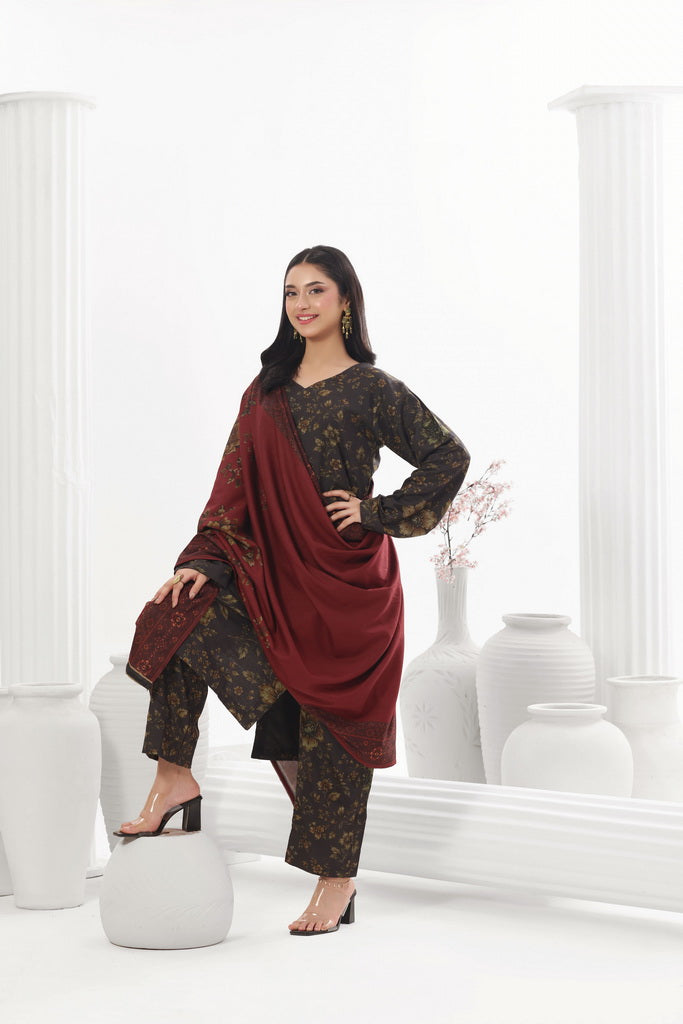Feathers Digital Printed Dhanak Unstitched 3Pc Suit Kesar Kohl-FT795