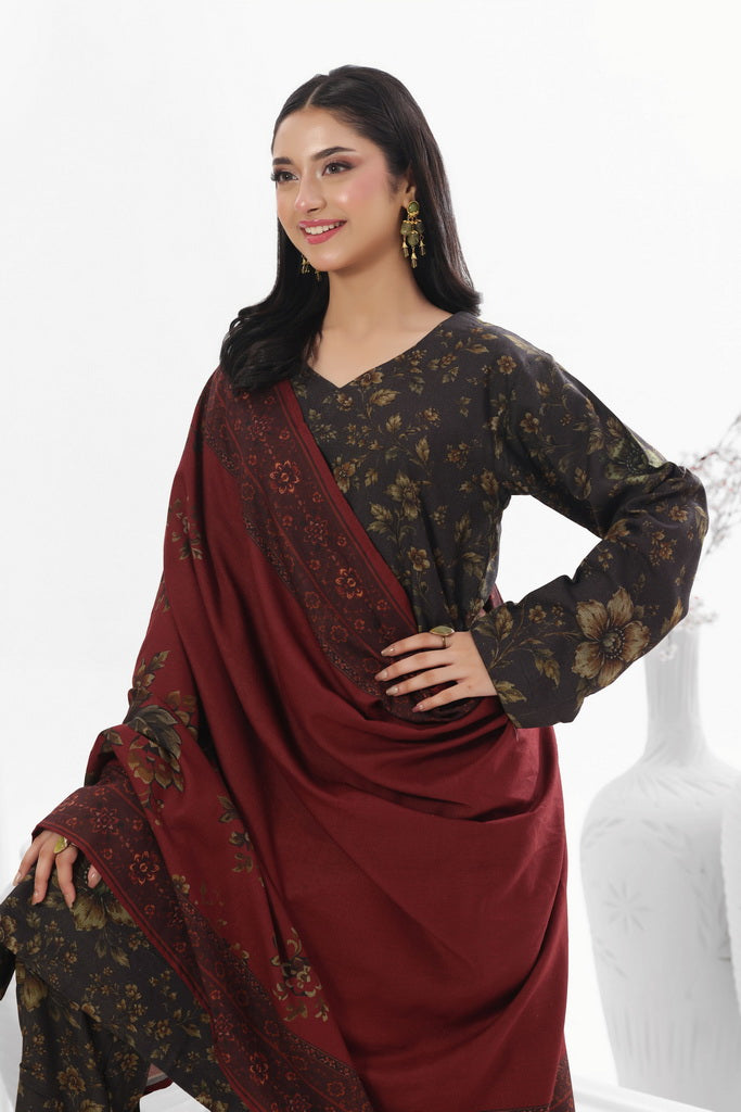 Feathers Digital Printed Dhanak Unstitched 3Pc Suit Kesar Kohl-FT795