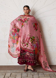 Hussain Rehar ZAN Unstitched Embroidered Lawn 3Pc Suit - Kestane