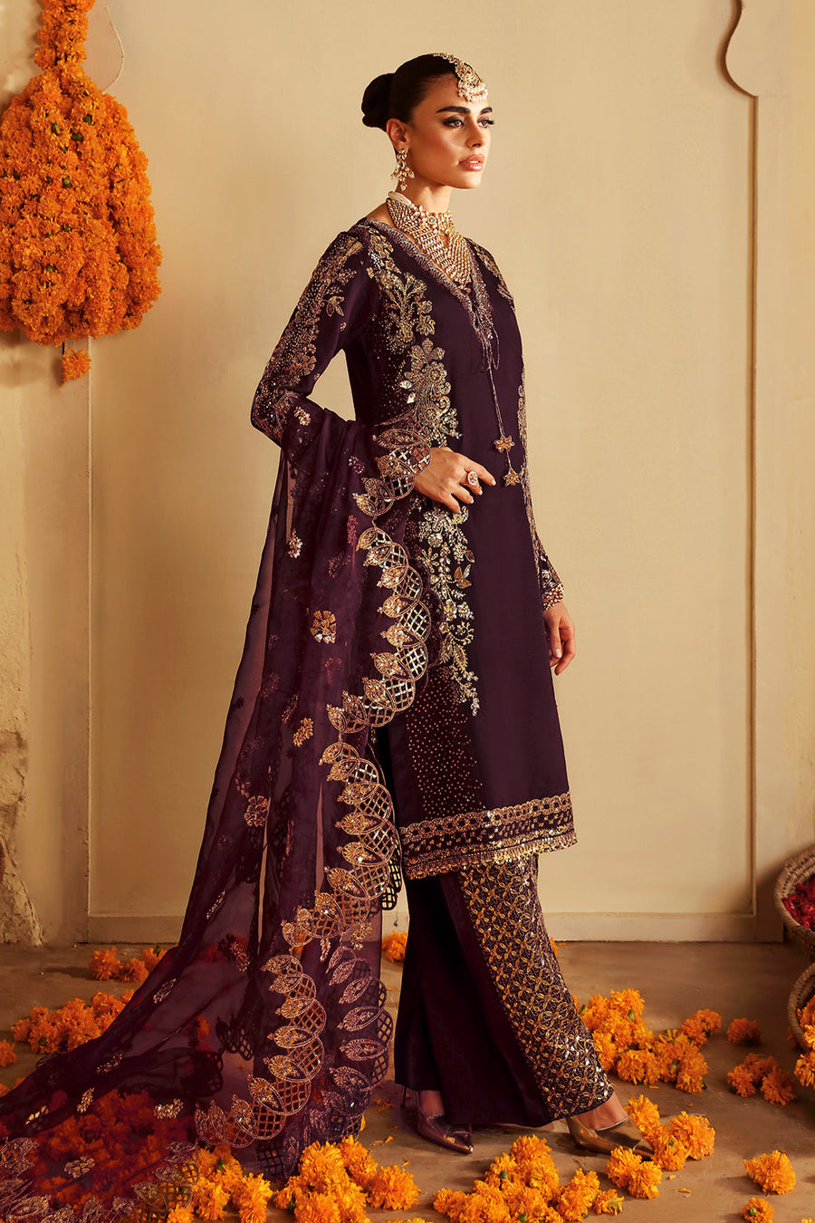 Shagna Premium Embroidered Raw Silk Unstitched 3Pc Suit S-06 Khusbhu