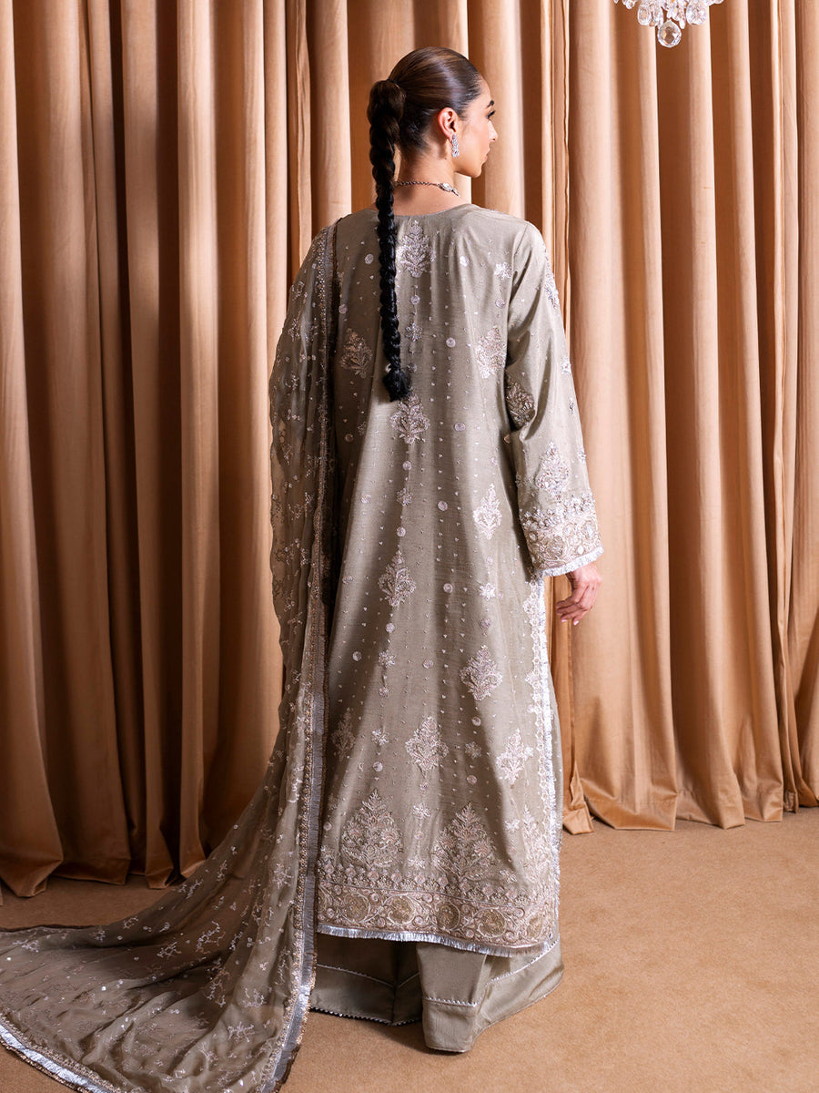 Faiza Faisal Rema Embroidered Raw Silk Unstitched 3Pc Suit - Kiran