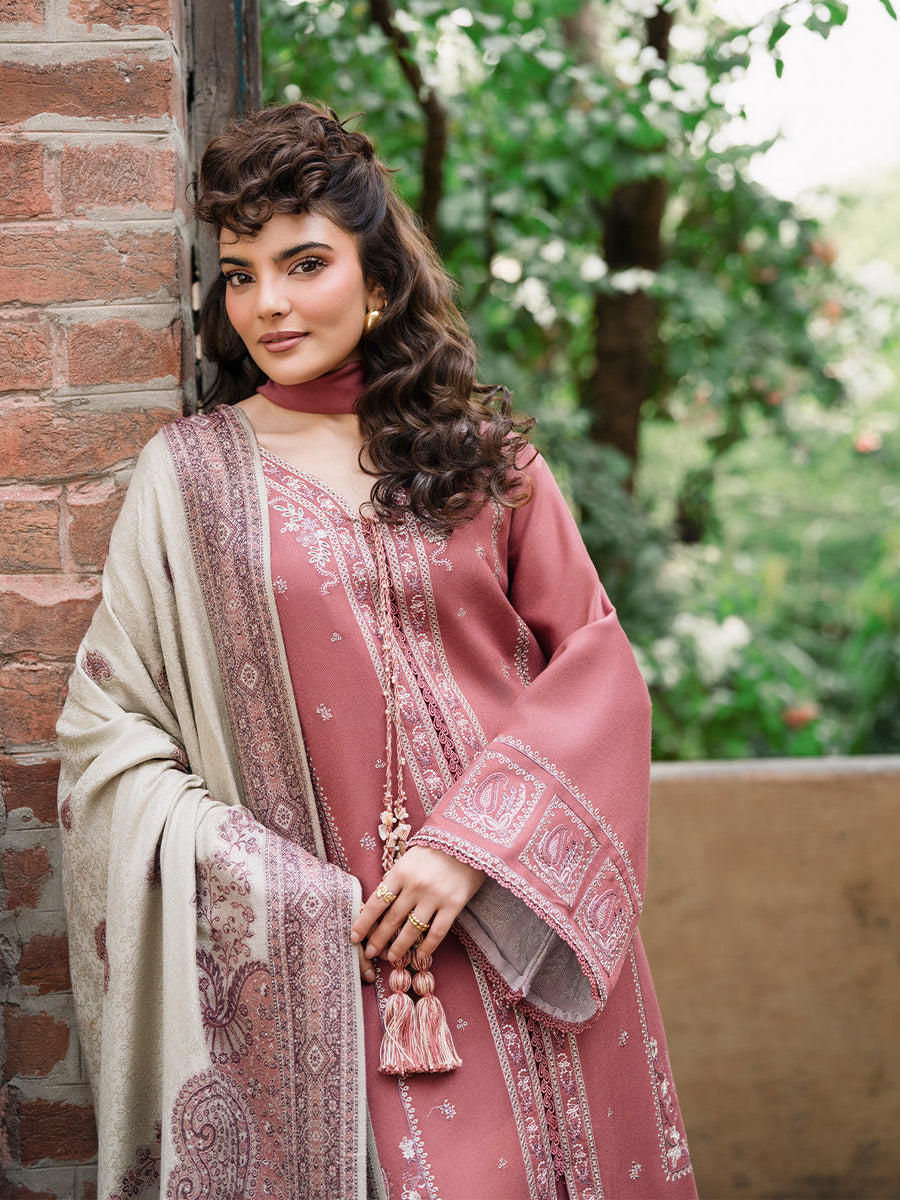 IZEL Aangan Embroidered Italian Woolen Unstitched 3Pc Suit - KISHWAR