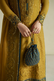 VERA Embroidered Raw Silk Unstitched 3Pc Suit - Kundan Antique Gold