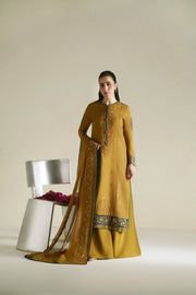 VERA Embroidered Raw Silk Unstitched 3Pc Suit - Kundan Antique Gold