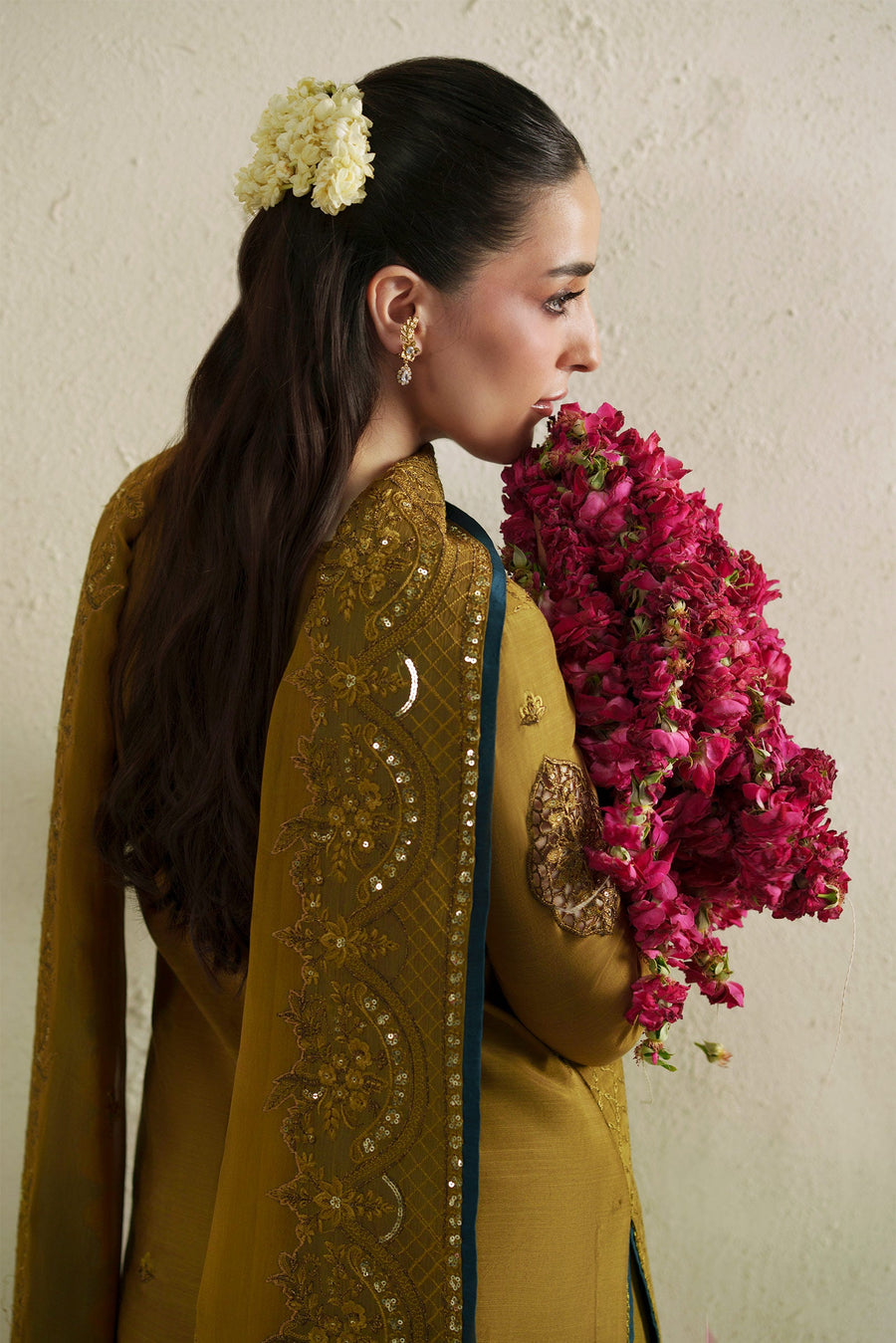 VERA Embroidered Raw Silk Unstitched 3Pc Suit - Kundan Antique Gold