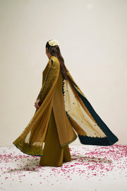 VERA Embroidered Raw Silk Unstitched 3Pc Suit - Kundan Antique Gold