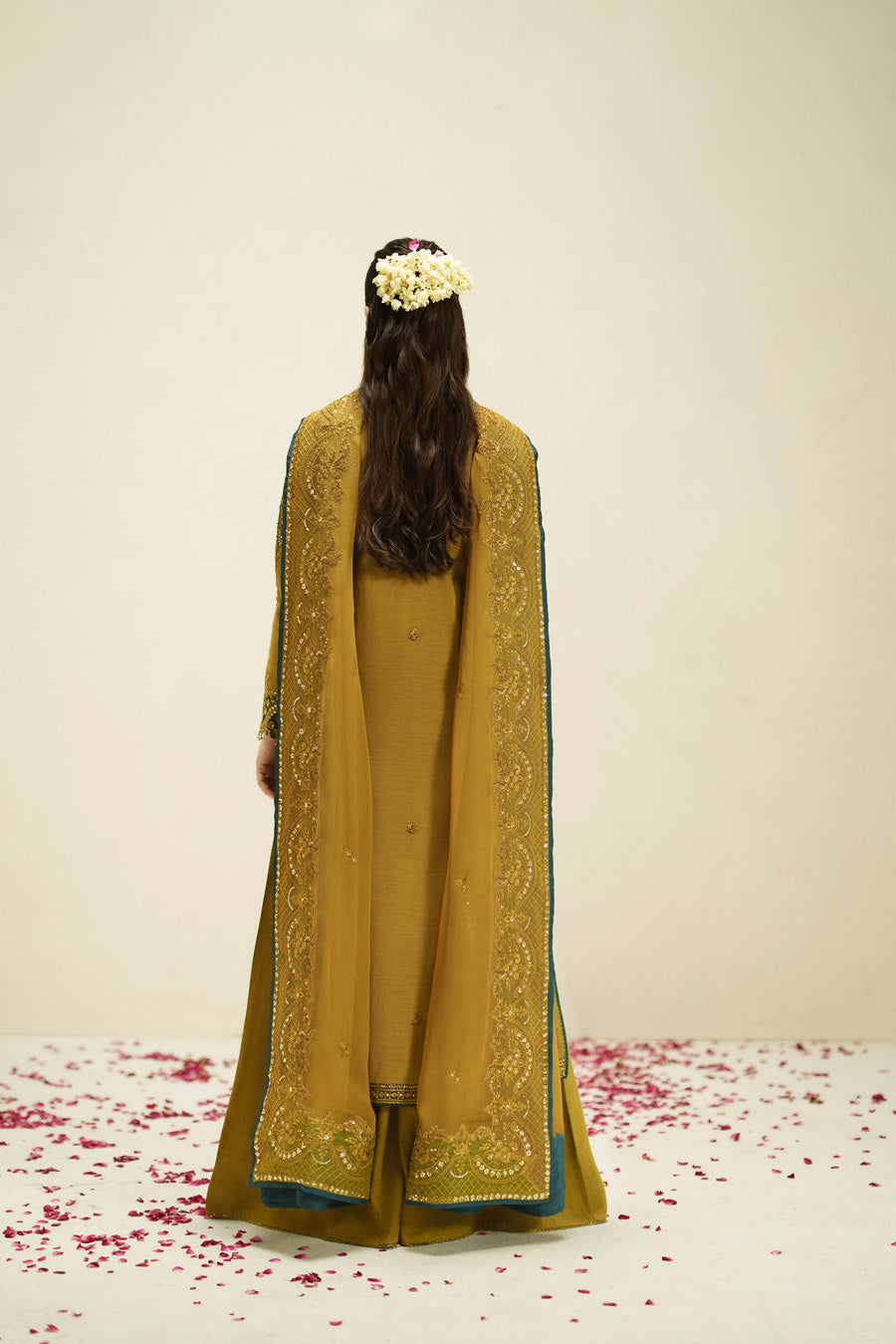 VERA Embroidered Raw Silk Unstitched 3Pc Suit - Kundan Antique Gold