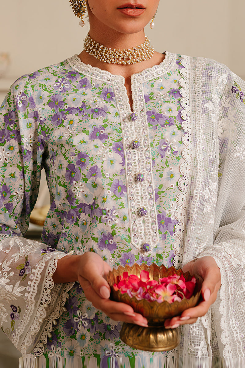 Cross Stitch Eid Lawn Unstitched Embroidered 3Pc Suit D-11 Lavender Stretch