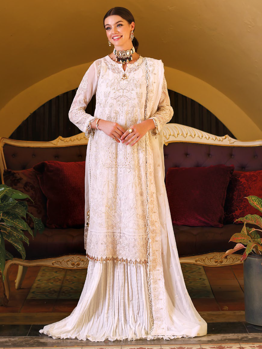 Gul Ahmed Premium Embroidered Chiffon Unstitched 3Pc Suit LE-42017