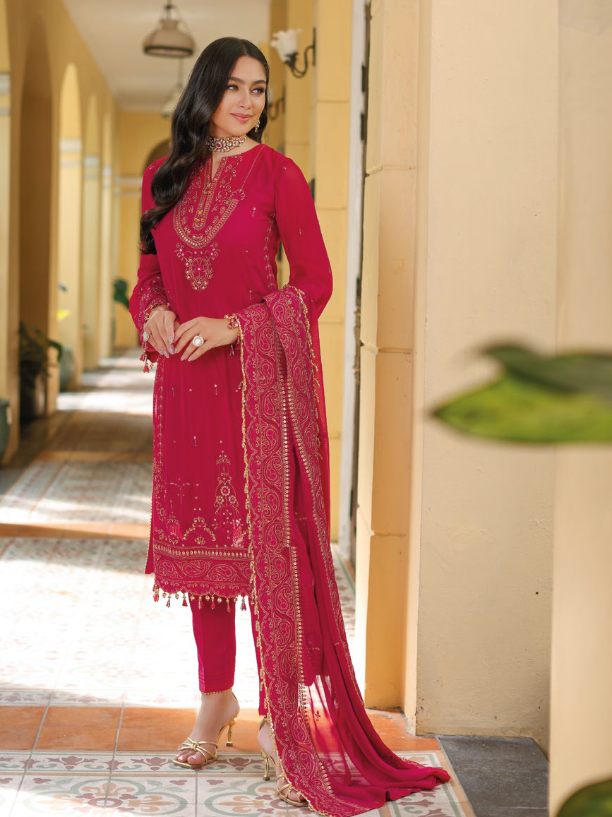 Gul Ahmed Premium Embroidered Chiffon Unstitched 3Pc Suit LE-42019