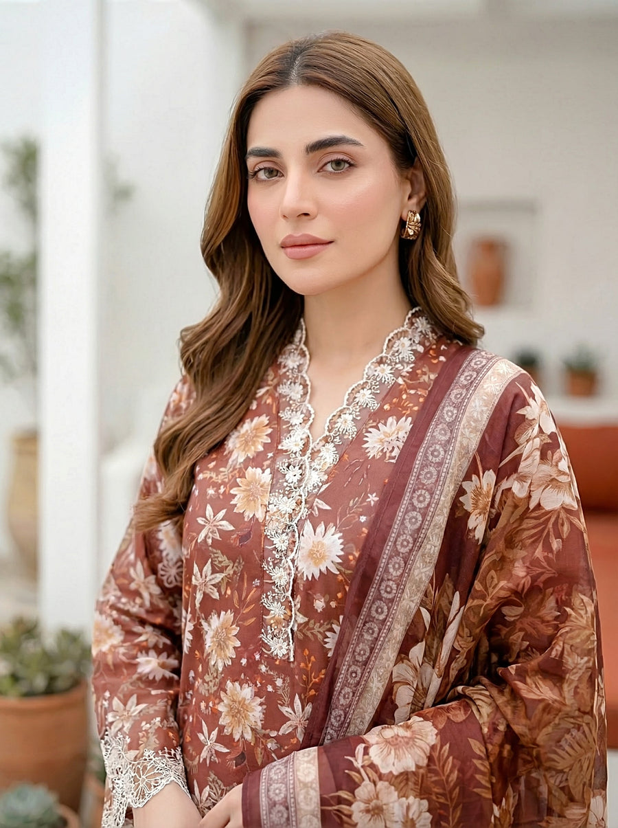 Lakhany Komal Vol-02 Embroidered Lawn Unstitched 3Pc Suit LG-IZ-0605