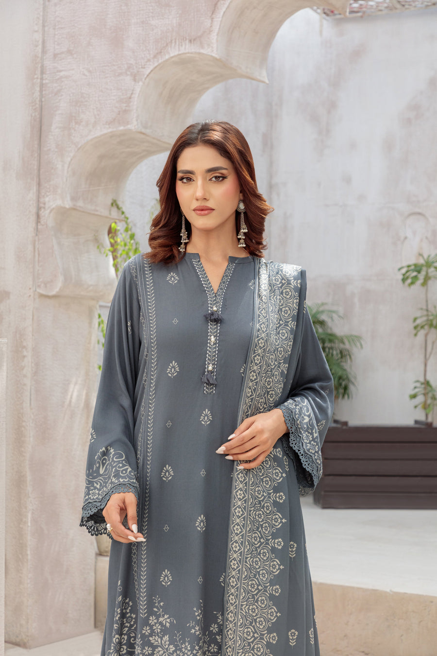 Lakhany Printed Pashmina Unstitched 3Pc Suit LG-UB-0259-B