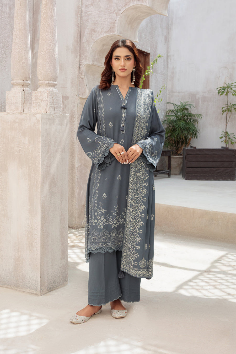 Lakhany Printed Pashmina Unstitched 3Pc Suit LG-UB-0259-B