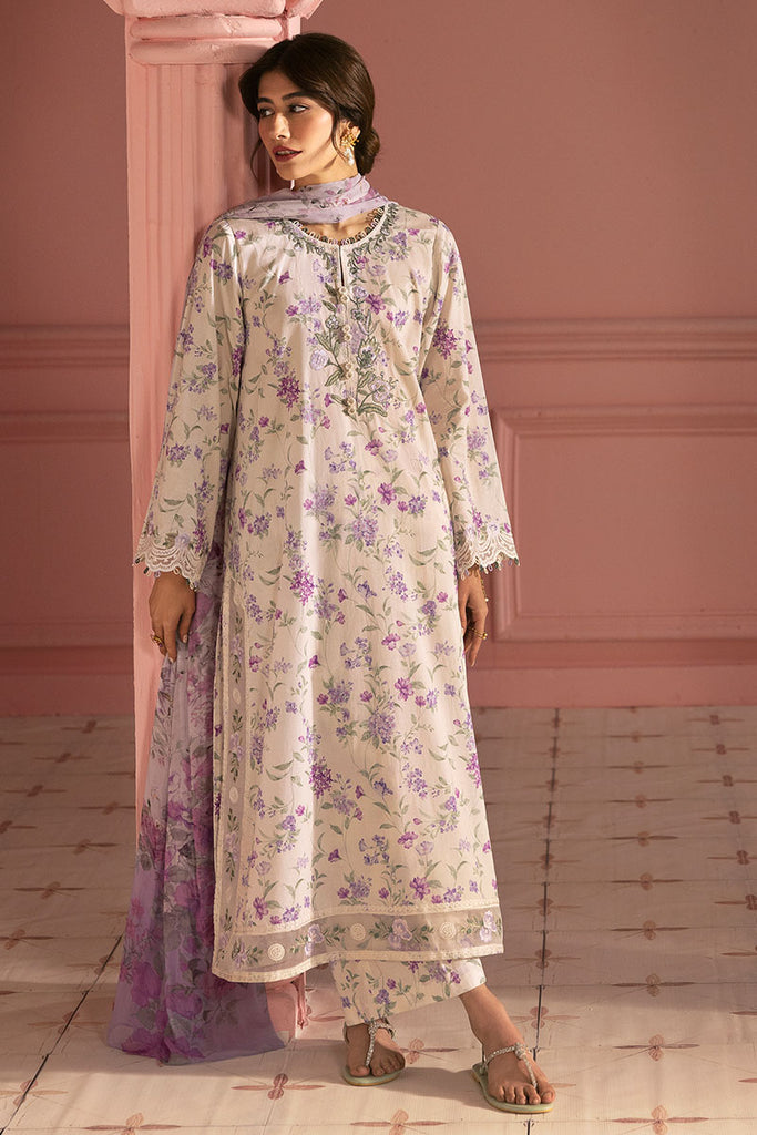 Cross Stitch Premium Embroidered Lawn Unstitched 3Pc Suit - LILAC BLOOM
