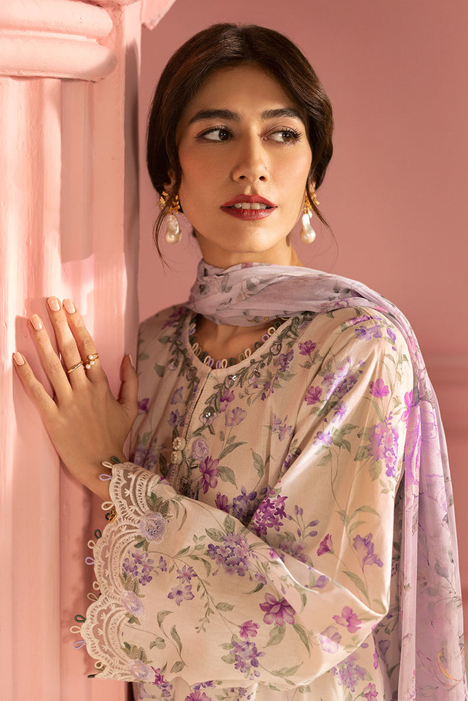 Cross Stitch Premium Embroidered Lawn Unstitched 3Pc Suit - LILAC BLOOM