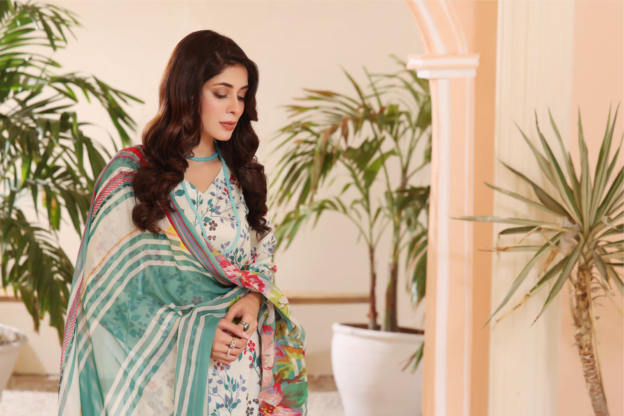 Feathers Premium Printed Lawn Unstitched 3Pc Suit LILY-FT232