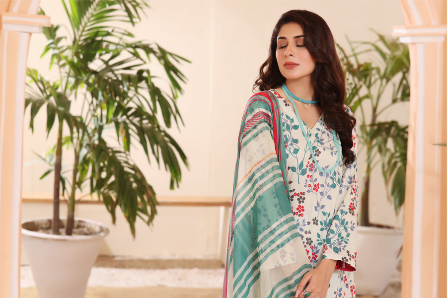 Feathers Premium Printed Lawn Unstitched 3Pc Suit LILY-FT232