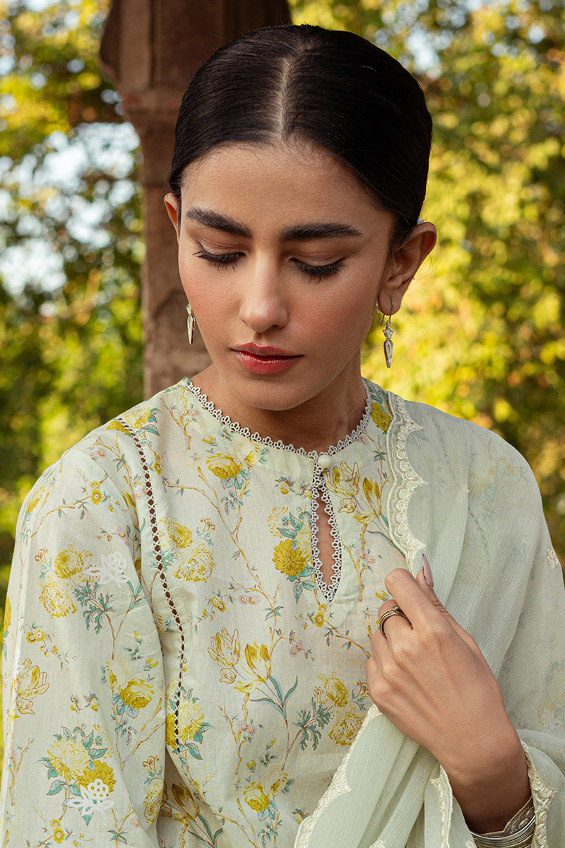 Cross Stitch Premium Embroidered Lawn Unstitched 3Pc Suit D-14 Lime Primrose