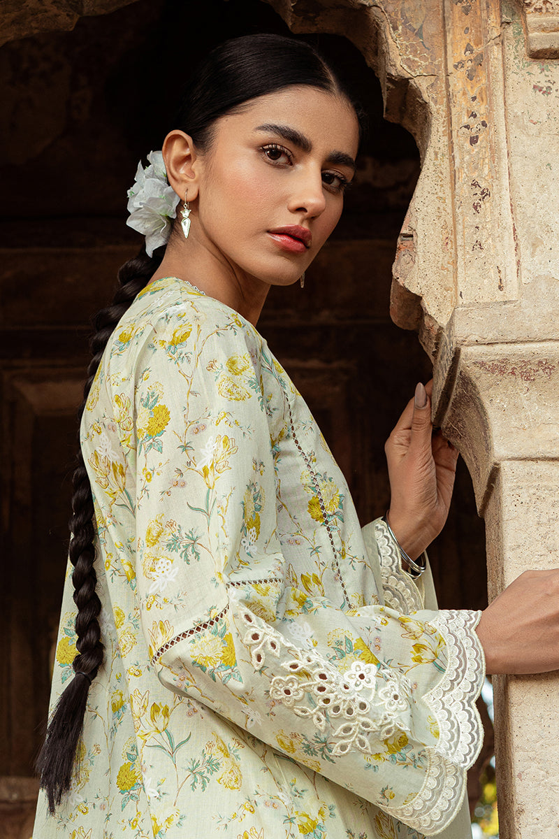 Cross Stitch Premium Embroidered Lawn Unstitched 3Pc Suit D-14 Lime Primrose
