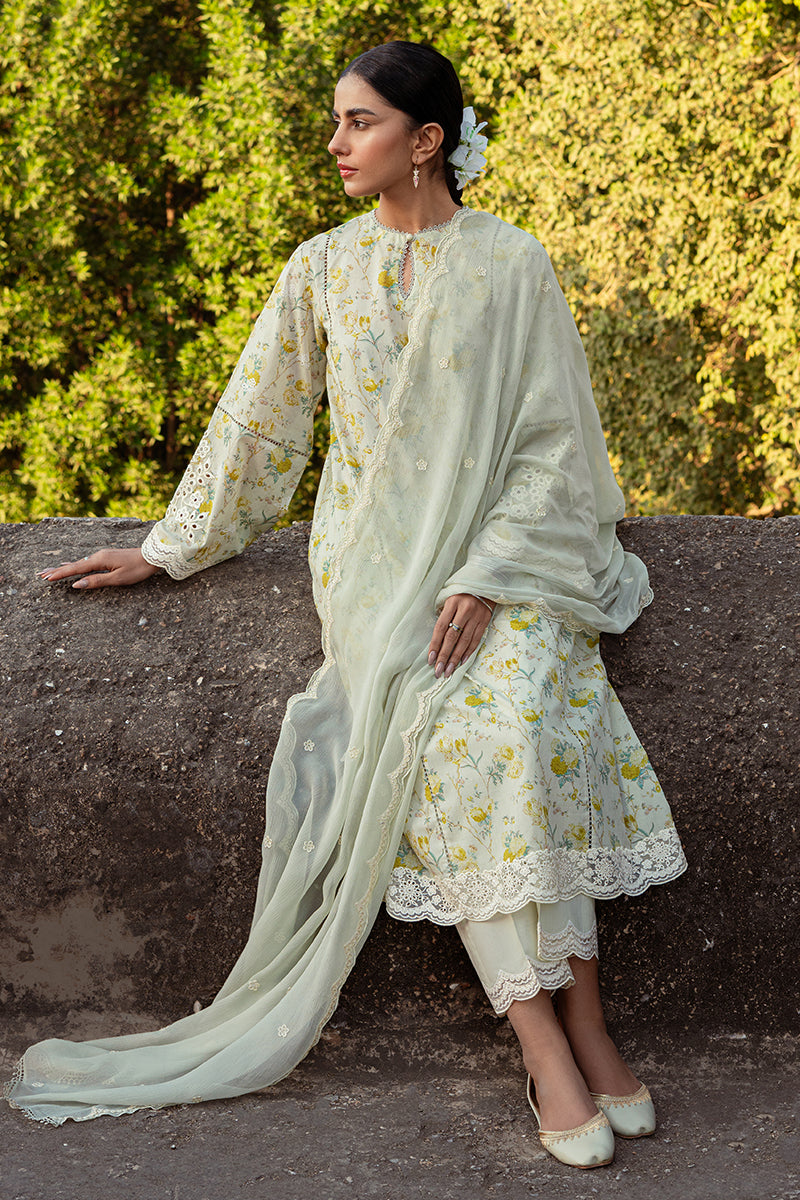 Cross Stitch Premium Embroidered Lawn Unstitched 3Pc Suit D-14 Lime Primrose