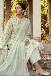 Cross Stitch Premium Embroidered Lawn Unstitched 3Pc Suit D-14 Lime Primrose