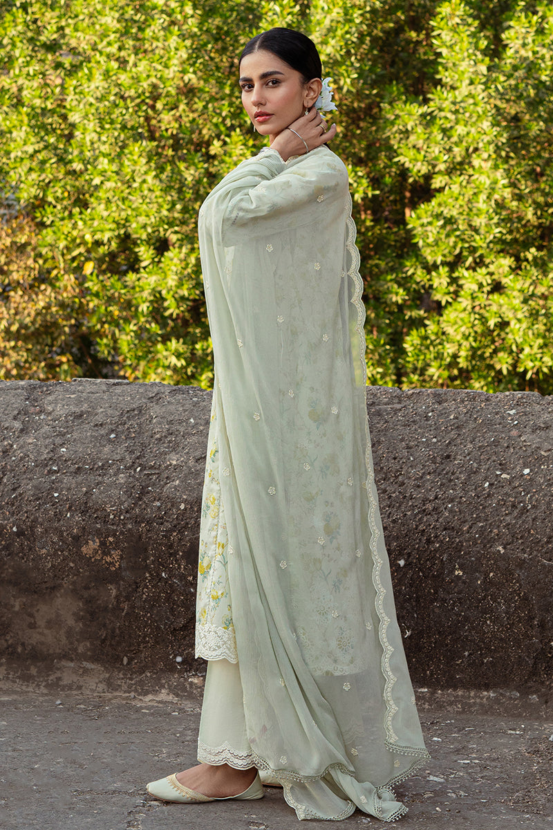 Cross Stitch Premium Embroidered Lawn Unstitched 3Pc Suit D-14 Lime Primrose