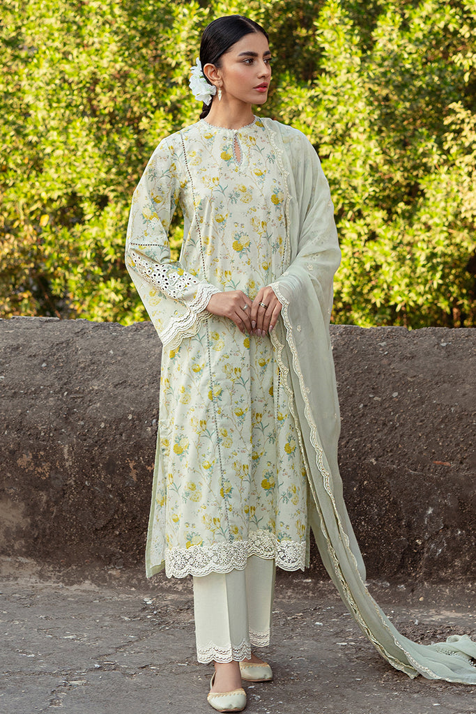 Cross Stitch Premium Embroidered Lawn Unstitched 3Pc Suit D-14 Lime Primrose