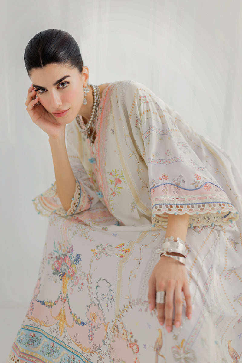 Qalamkar Luxe Silk Unstitched Embroidered Kaftaan LK-08 BIANCA