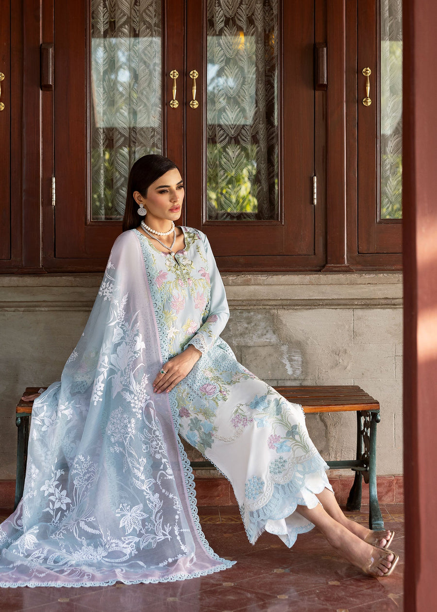 Saira Shakira Bloom Unstitched Lawn 3Pc Suit SS-25-04B LOTUS REVERIE